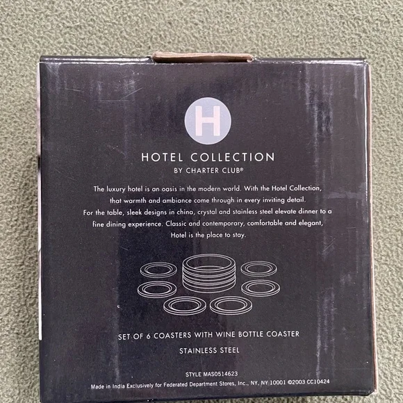 Hotel Collection 6 stainless steel coasters with wine bottle coaster - Picture 2 of 6